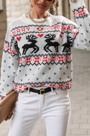 Christmas Elk Round Neck Long Sleeve Loose Knitted Sweater