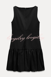 Solid Velvet Bow Embellished Sleeveless Mini Dress