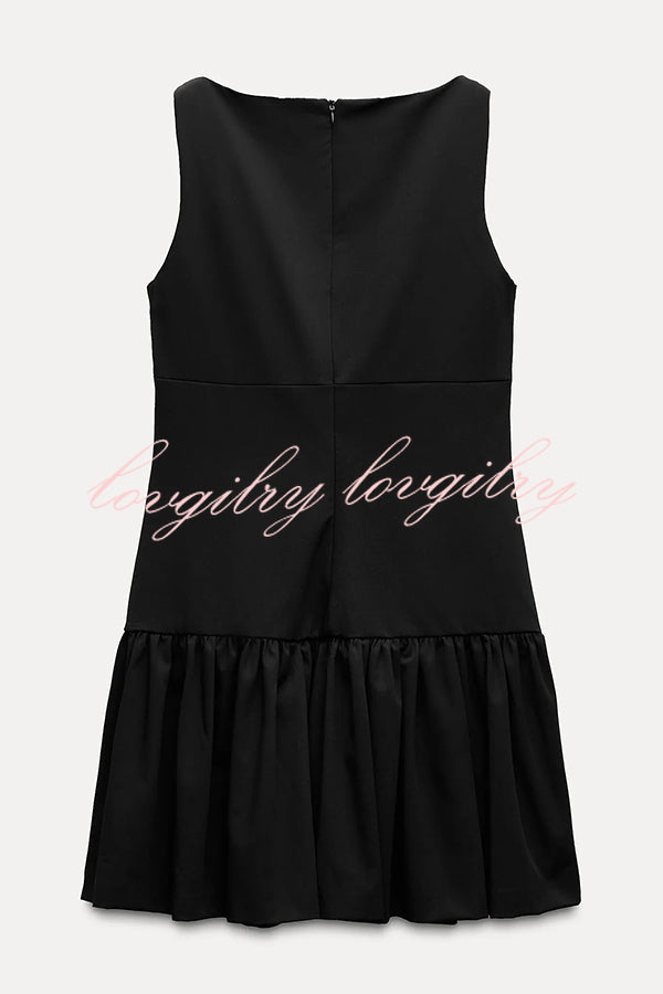 Solid Velvet Bow Embellished Sleeveless Mini Dress