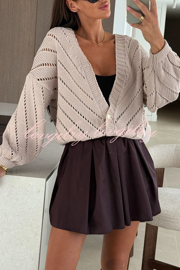Fashion Hollow Knitted V-neck Button Loose Cardigan