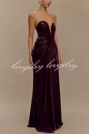 Paige Velvet Off Shoulder Side Pleated Hip Drape Maxi Dress