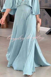 Elegant V Neck High Waist Front Slit Maxi Dress