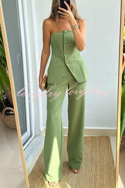 Extra Dose of Confidence Off Shoulder Button Top and Straight Pants Set