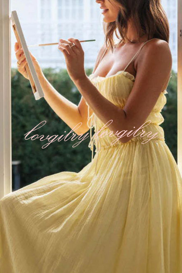 Beautiful Strappy Pleated Paneled Strap Maxi Dress