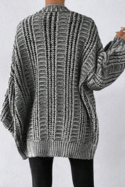 Fashionable Mixed-color Loose-fitting Lantern Sleeve Mid-length Knitted Cardigan