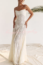 Romantic Vintage Feel Jacquard Fabric Back Lace-up Slip Floaty Maxi Dress