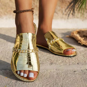 Casual Flat Beach Sandals with Chain Accessories