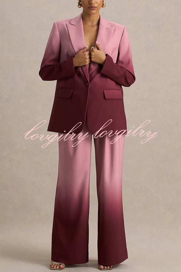 Enya Ombre Print Elastic Waist Pocketed Wide Leg Pants