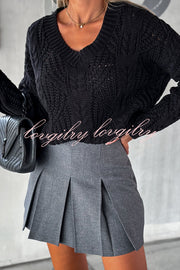 Olivier Hollow Twisted Cord V Neck Long Sleeved Sweater