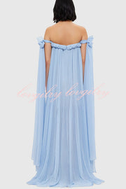 Fairy Spirit Tulle Braided Neckline Tie Arm Straps Pleated Maxi Dress