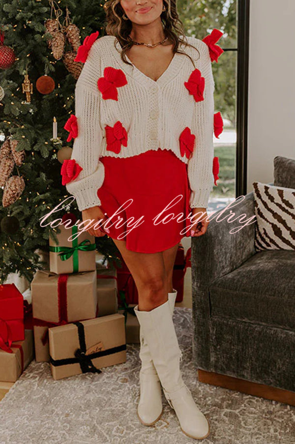 Wrapped in Bows Knit Color-blocked Loose V-neck Long-sleeved Cardigan