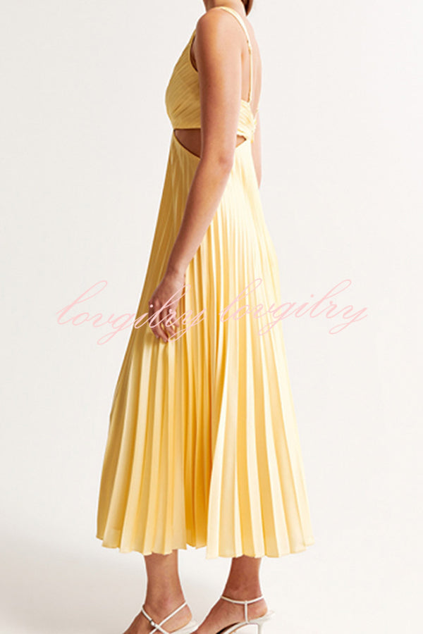 Summer Social Stain Pleated Cutout Waist Midi Dress