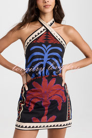 Unique Printed Sexy Halterneck Resort Beach Mini Dress