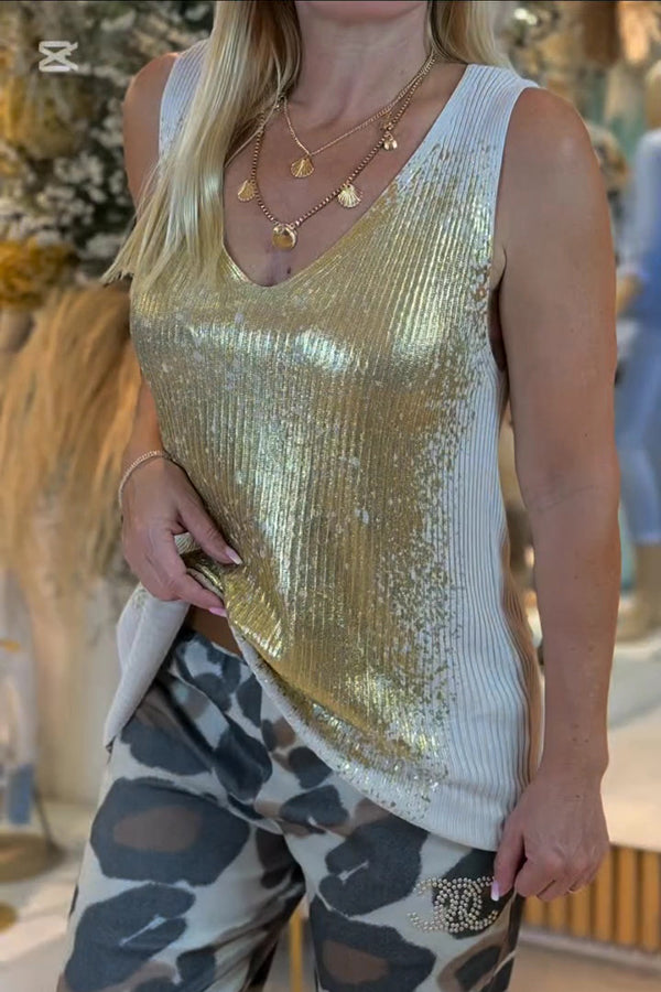 Fashion Metallic V-Neck Sleeveless Knitted Vest