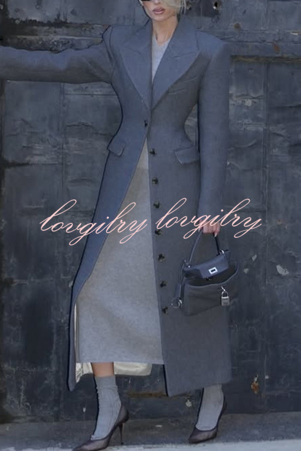 Elegant Lapel Long Sleeve Button High Waist Long Coat