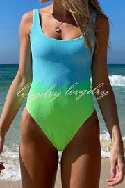 Backless Tie Dye Suspender One Piece Swimsuit