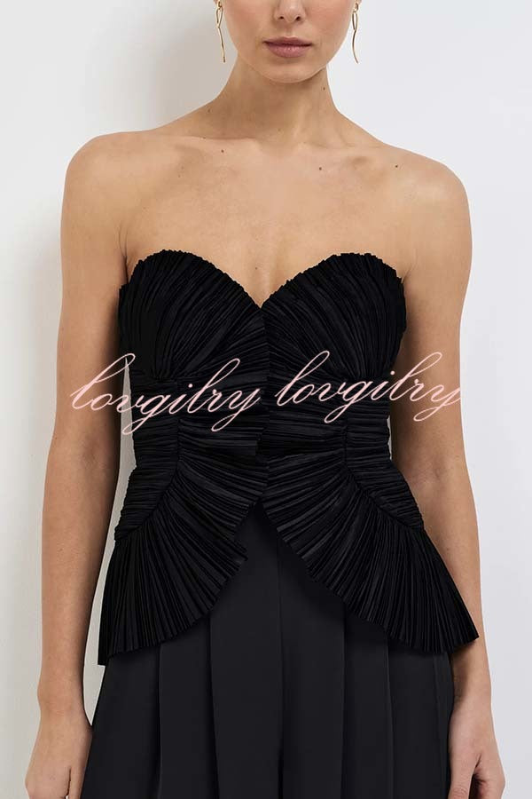 Show Exquisiteness Satin Pleated Heart-shaped Off Shoulder Halter Tank
