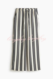 Lifetime of Happiness Striped Long Sleeve Loose Shirt and Elastic Waist Pocket Pants Set