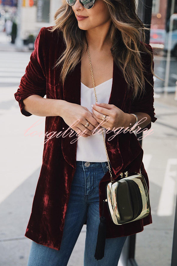 Smiling Days Velvet Lapel Long Sleeve Relaxed or Party Blazer