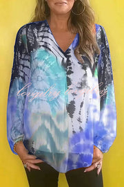 Fashionable Gradient Tie-dye V-neck Long Sleeve Shirt