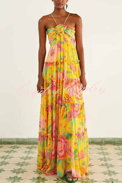 Blossom Feelings Print Flower Design A-line Maxi Dress