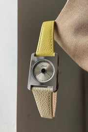 Square Steel Case Dopamine Color Matching Leather Strap Watch