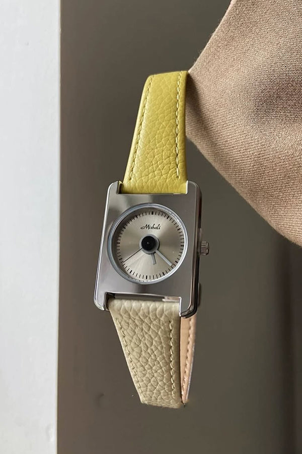 Square Steel Case Dopamine Color Matching Leather Strap Watch