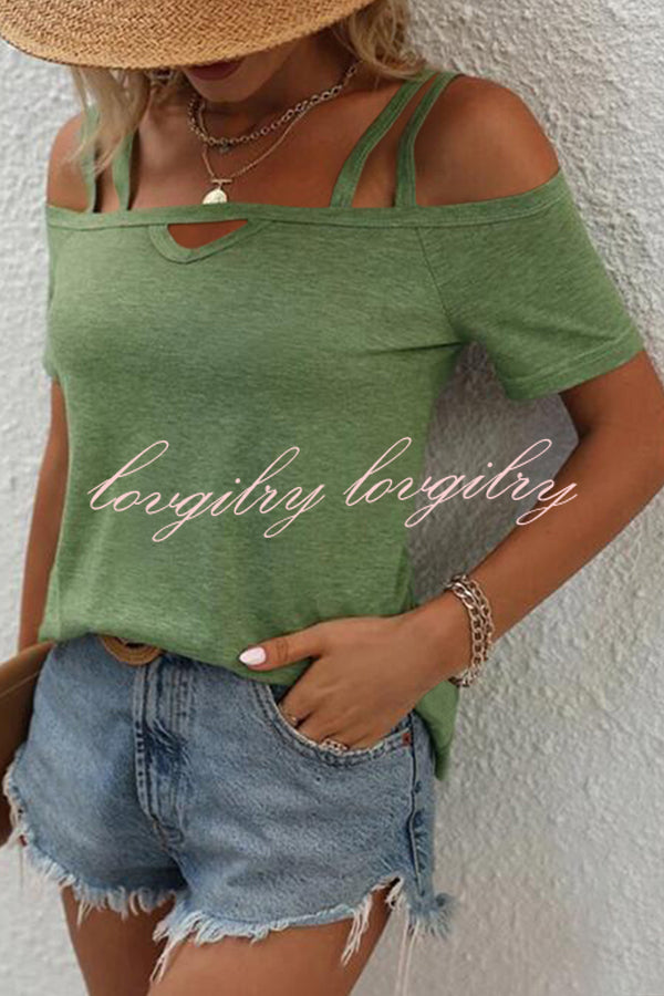 Solid Color Cold Shoulder Casual T-shirt