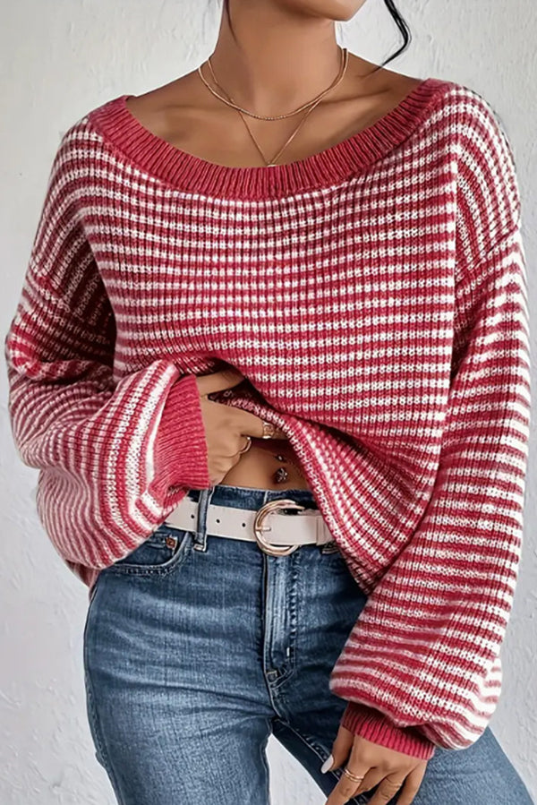 Fashion Striped Loose Long Sleeve Round Neck Knitted Sweater