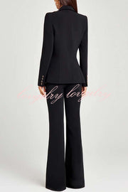 Women Power Metal Cross Snap Button Long Sleeve Lapel Blazer