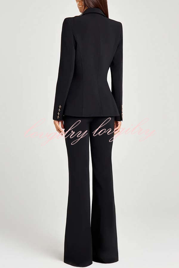 Women Power Metal Cross Snap Button Long Sleeve Lapel Blazer