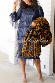 Insight Blueberry Sequin Fringe Long Sleeve Blouse