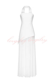 Monaco Off Shoulder Structured Top Chiffon Slit Hem Scarf Maxi Dress