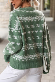 Christmas Geometric Round Neck Long Sleeve Loose Knitted Sweater