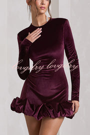 Solid Color Velvet Slim-fit Long-sleeved Mini Dress