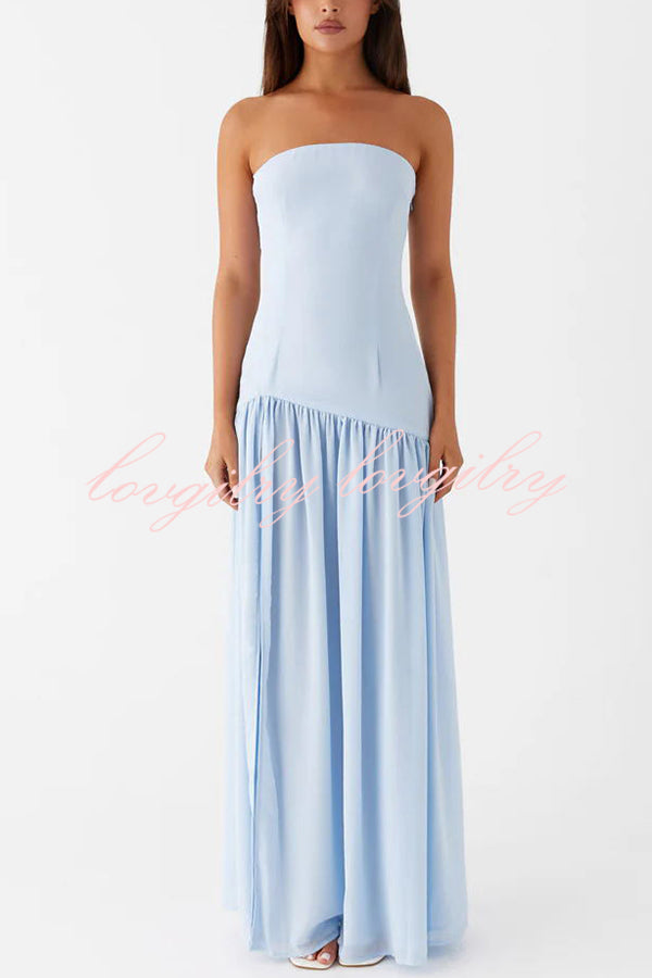 Eden Patchwork Semi-sheer Chiffon Strapless Maxi Dress