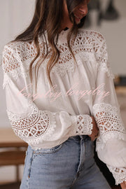 Stylish Hollow-out Patchwork Long-sleeved Elegant Shirt
