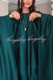 Dignified and Elegant Satin Batwing Sleeve with Waist Tie Design A-line Maxi Dress