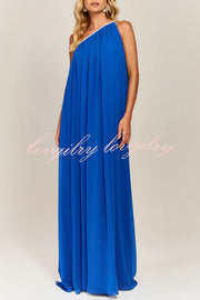 Elly One Shoulder Rhinestone Details Removable Belt A-line Maxi Dress