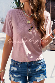 Temperament and Casual Buttoned V Neck Hollow Short Sleeved Top