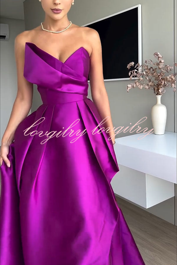 Queen Style Satin Triangular Shape Off Shoulder Prom Maxi Dress