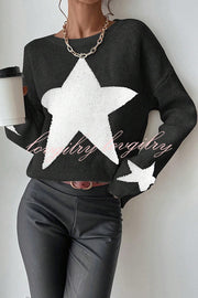 Essnce Star Pattern Crew Neck Long Sleeve Sweater