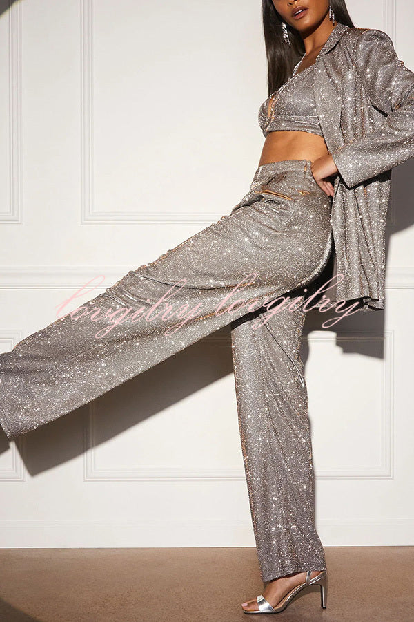 Jordyn Metallic Hidden Zip Button Pocket Pants