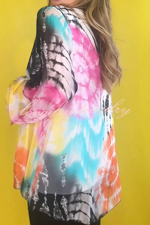 Fashionable Gradient Tie-dye V-neck Long Sleeve Shirt