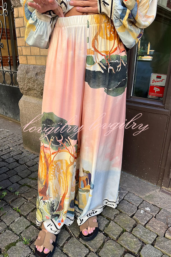 Ellison Unique Print Elastic Waist Pocketed Wide Leg Pants