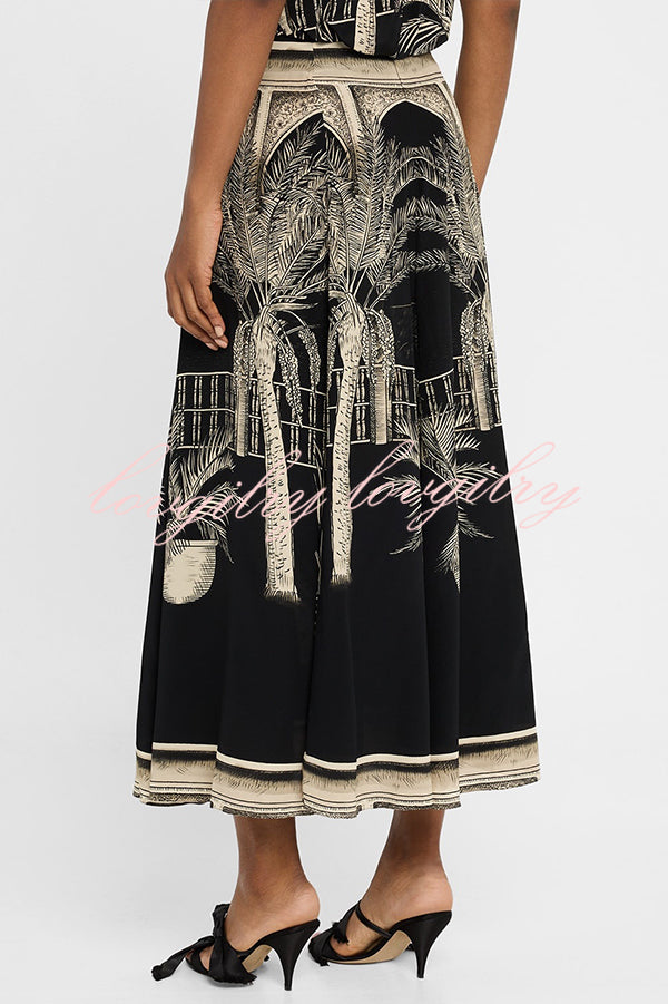 Satin Botanical Print Sleeveless Lounge Top and Midi Skirt Set