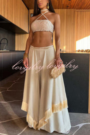 Leona High Rise  Layered Tassle Trim Wide Leg Pants