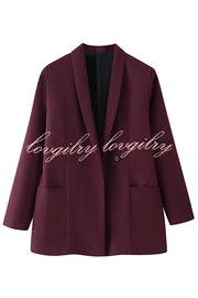 Solid Color Lapel Long Sleeve Casual Pocket Long Blazer
