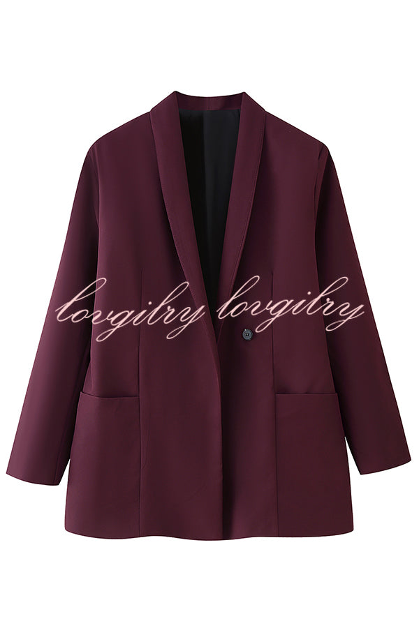 Solid Color Lapel Long Sleeve Casual Pocket Long Blazer