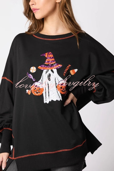 Halloween Ghost Sequin Loose Casual Sweatshirt